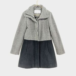 Jessica Simpson Gray and Black Wool Blend Pockets Midi Length Zip Pea Coat Z87